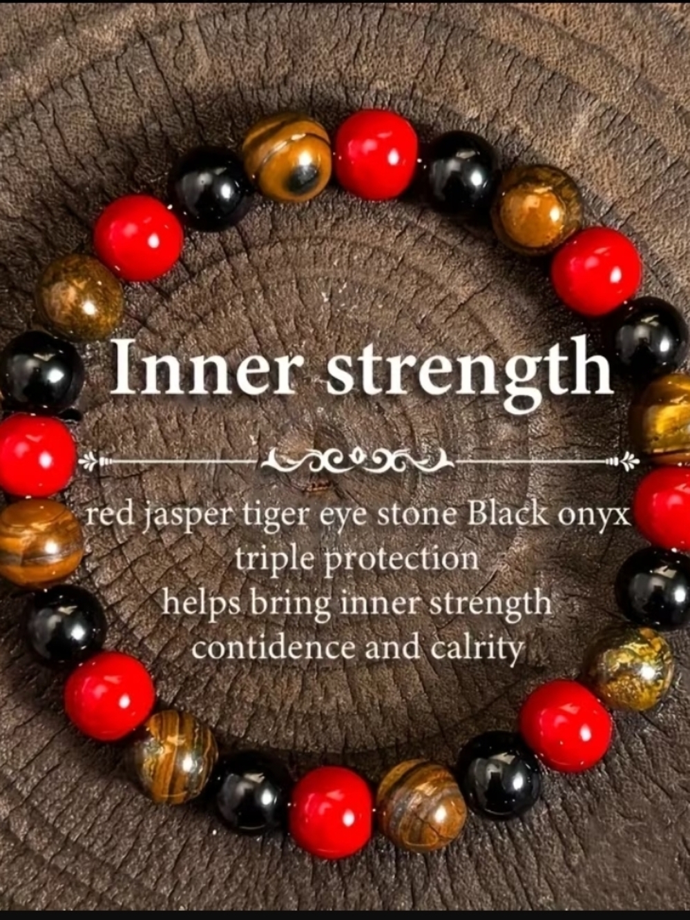 Inner Strength Red Jasper, Tiger Eye & Black Onyx Stretch Bracelet
